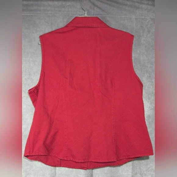 Talbots Vest Womens Large Red Sleeveless Denim Snap Up Collared Pocket EUC - Picture 5 of 6